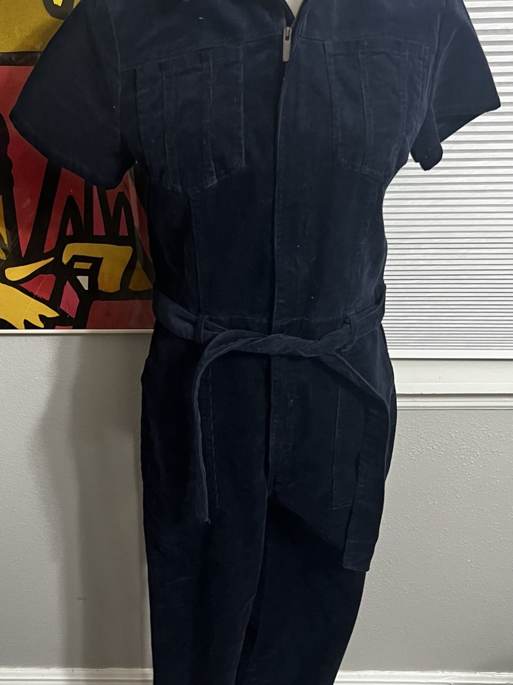 Habitual Navy Corduroy Short Sleeve Utility Chic Jumpsuit with Belt 6 Small - Picture 2 of 15